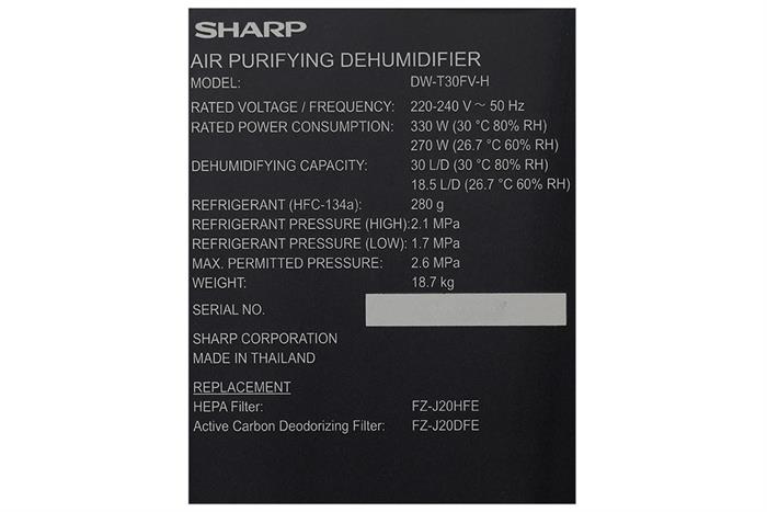Máy lọc không khí và hút ẩm Sharp DW-T30FV-H